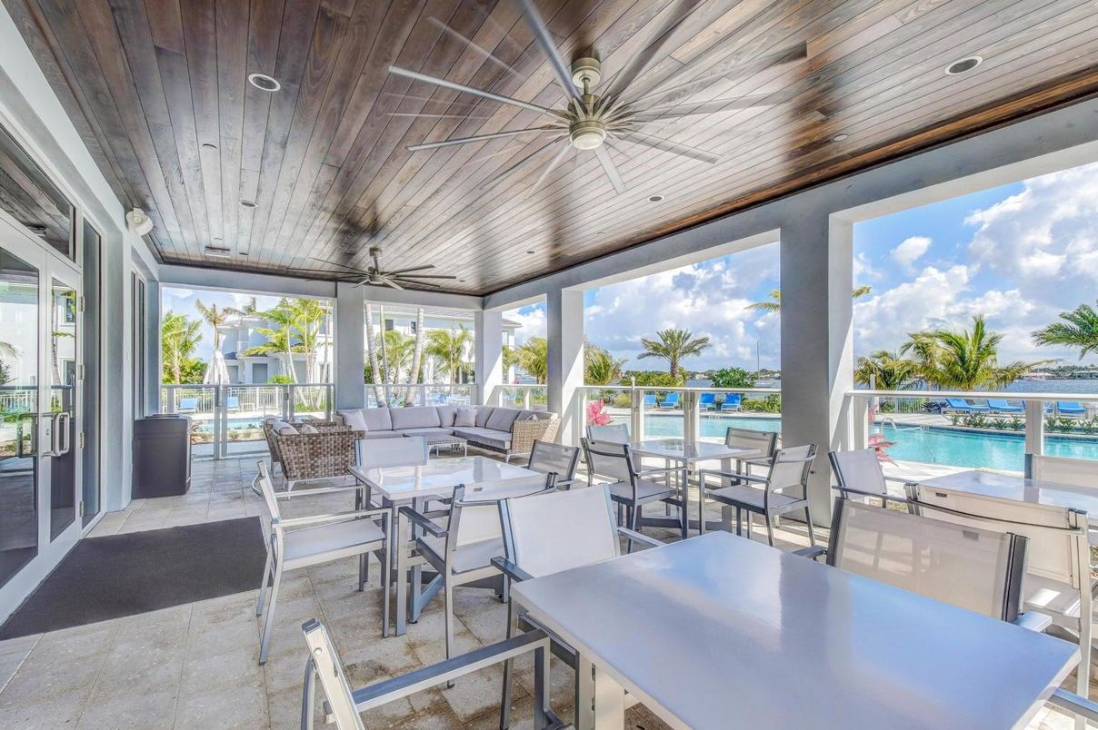 Dining room, Interior, Living room, Pool, Recessed Lighting, Sun Room, Water, Wooden Ceilings