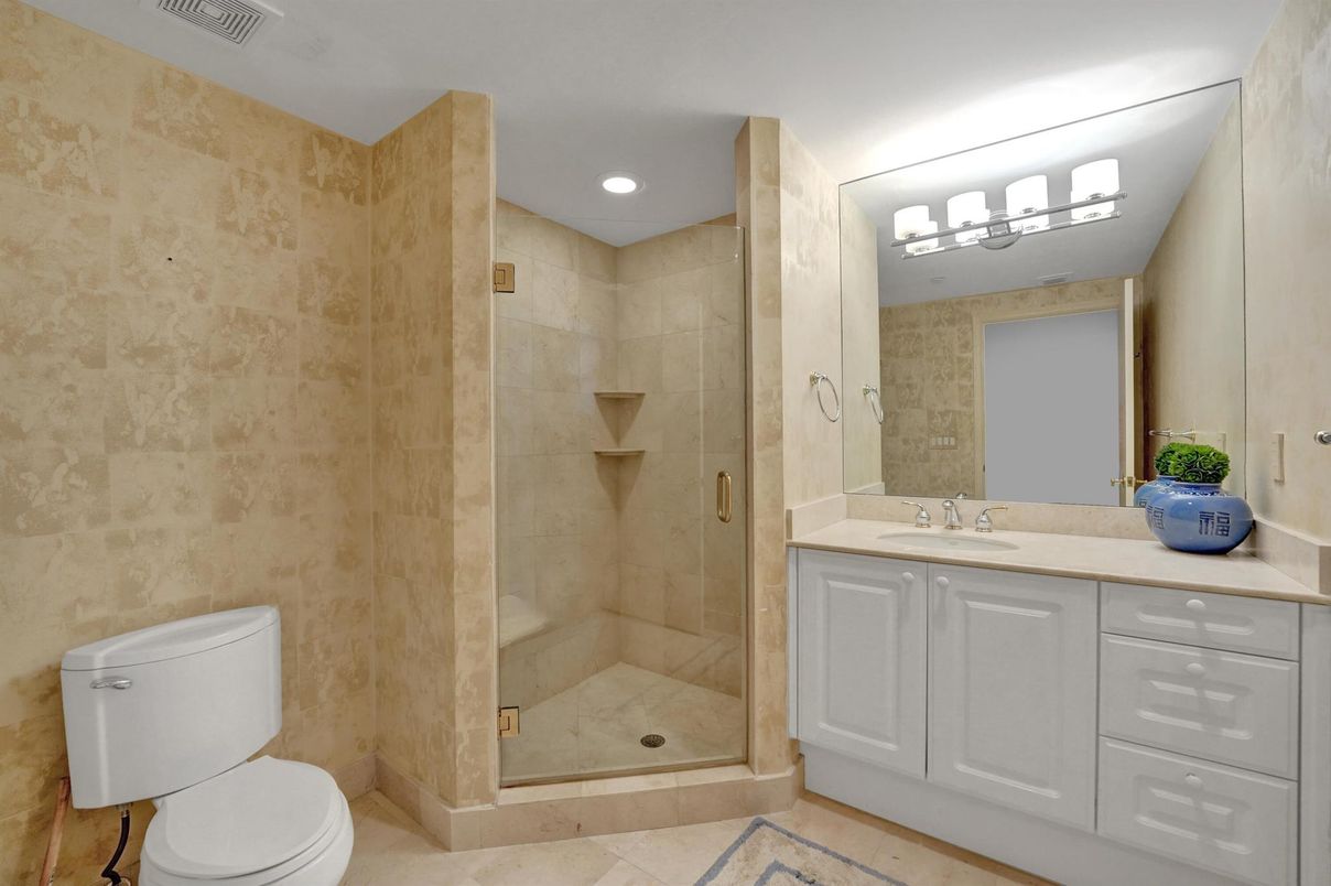Bathroom, Glass Shower, Interior, Recessed Lighting