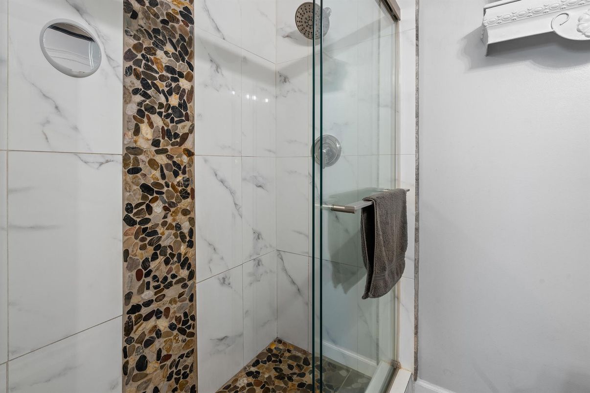 Bathroom, Glass Shower, Interior, Marble Walls