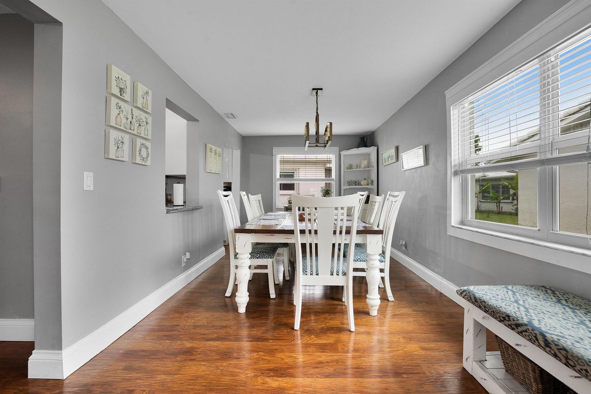 Dining room, Interior, Pendant Lights, Wood Texture Flooring