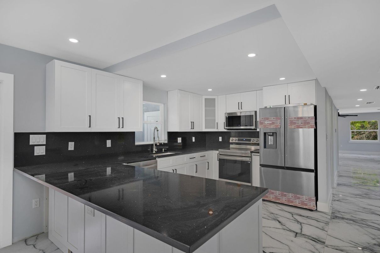 Interior, Kitchen, Marble, Recessed Lighting, Stainless Steel Appliances