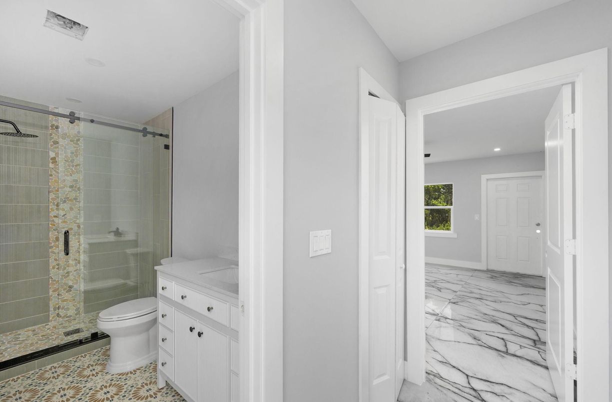 Bathroom, Glass Shower, Interior, Marble, Recessed Lighting