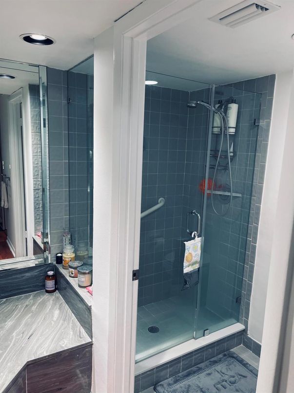 Bathroom, Glass Shower, Interior, Recessed Lighting
