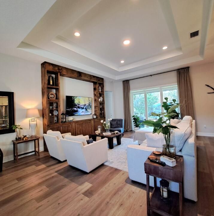 Interior, Living room, Recessed Lighting, Wood Texture Flooring