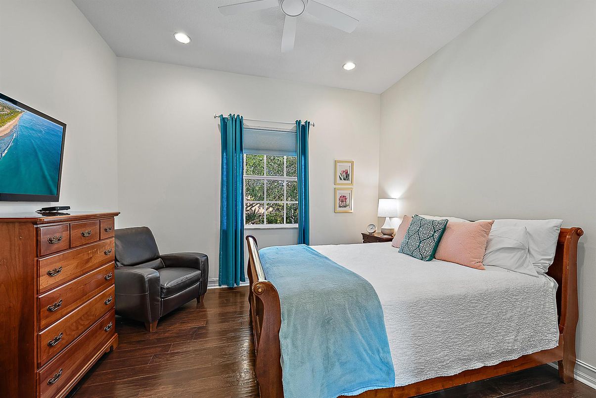 Bedroom, Interior, Recessed Lighting, Wood Texture Flooring