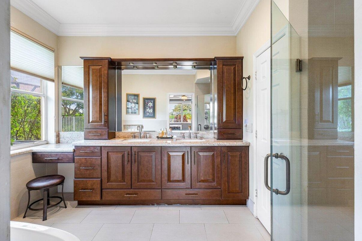 Bathroom, Dual Sink Vanities, Glass Shower, Interior