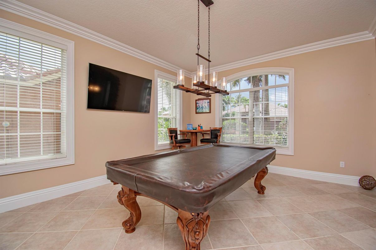Billiard Table, Game Room, Interior, Pendant Lights