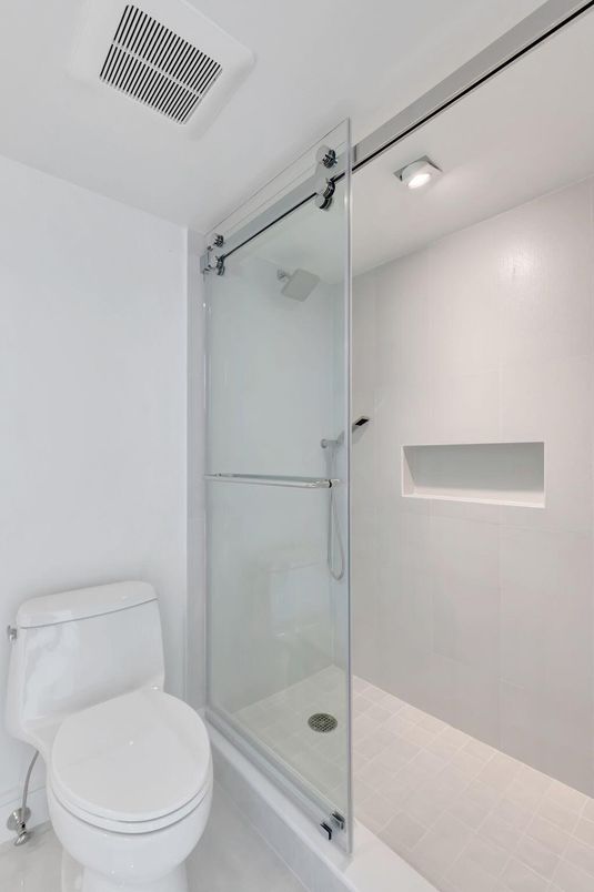 Bathroom, Glass Shower, Interior, Recessed Lighting