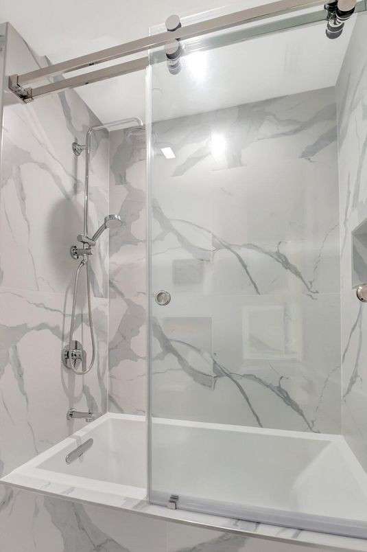 Bathroom, Glass Shower, Interior, Marble Walls