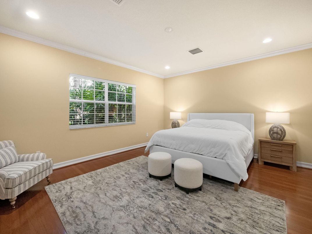 Bedroom, Interior, Recessed Lighting, Wood Texture Flooring