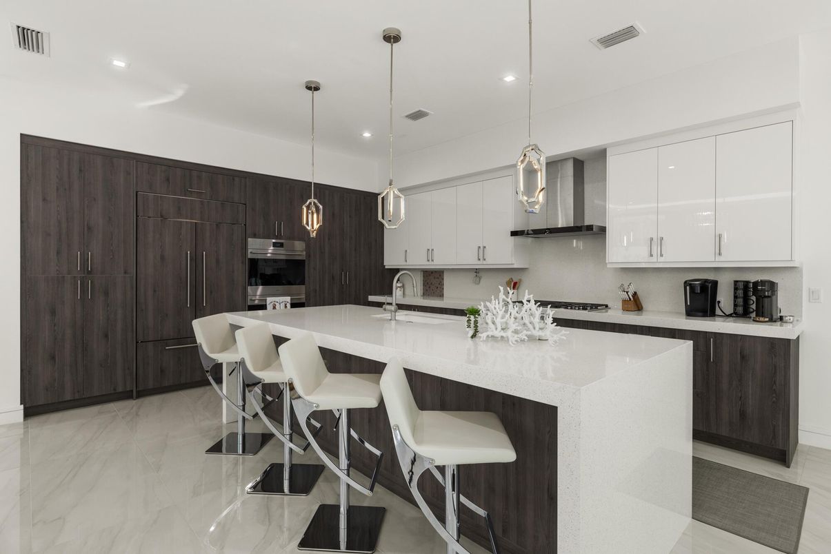 Interior, Kitchen, Marble, Pendant Lights, Recessed Lighting