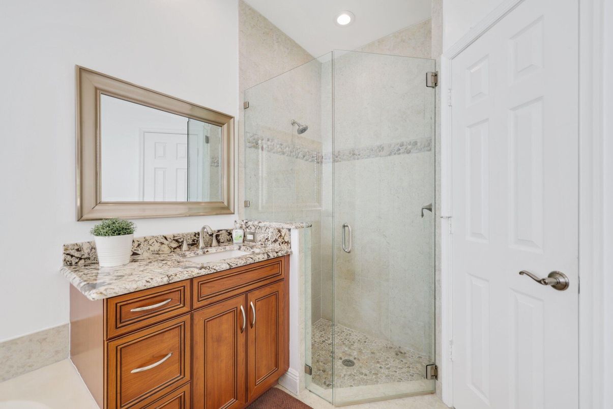 Bathroom, Glass Shower, Interior, Recessed Lighting