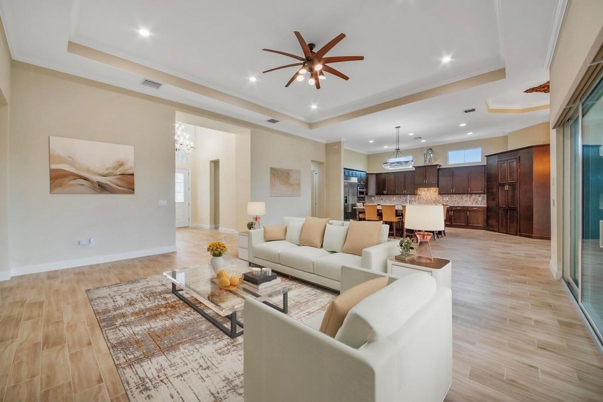 Interior, Kitchen, Living room, Pendant Lights, Recessed Lighting, Stainless Steel Appliances, Wood Texture Flooring