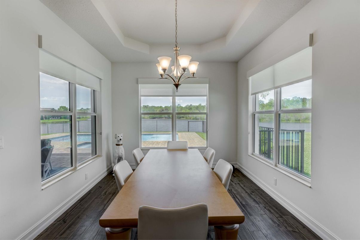 Chandelier, Dining room, Interior, Wood Texture Flooring