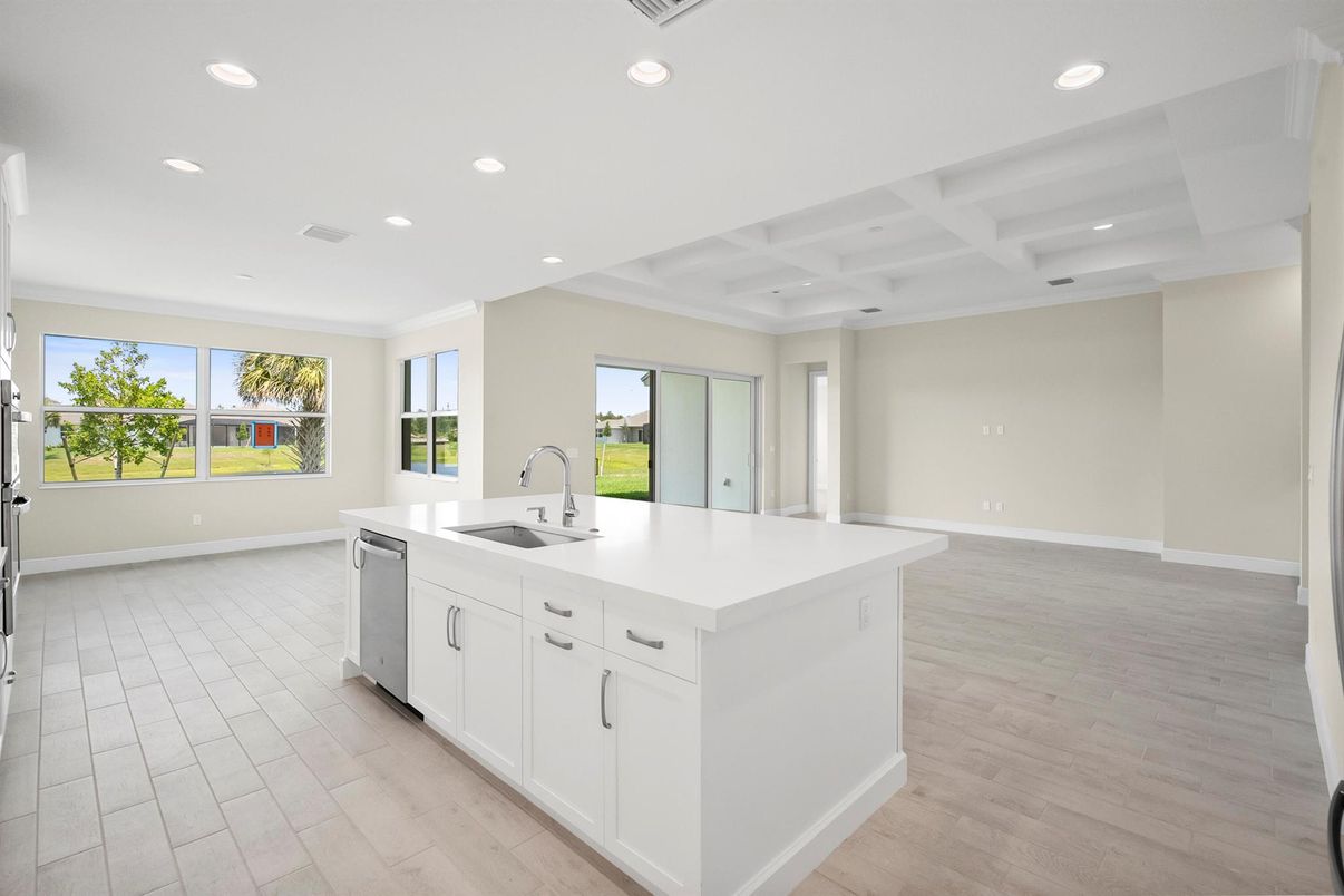 Interior, Kitchen, Recessed Lighting, Wood Texture Flooring
