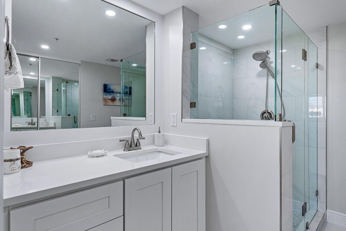 Bathroom, Glass Shower, Interior, Recessed Lighting