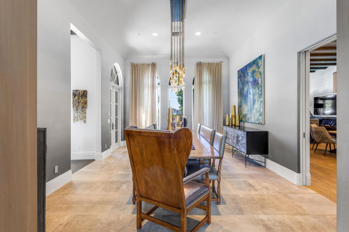 Dining room, Interior, Pendant Lights, Recessed Lighting, Wood Texture Flooring