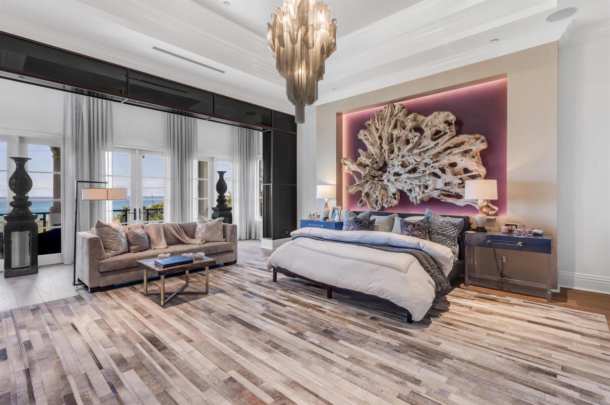 Bedroom, Chandelier, Interior, Living room, Recessed Lighting, Wood Texture Flooring