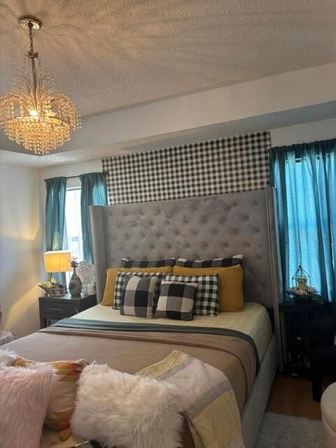 Bedroom, Chandelier, Interior, Wood Texture Flooring