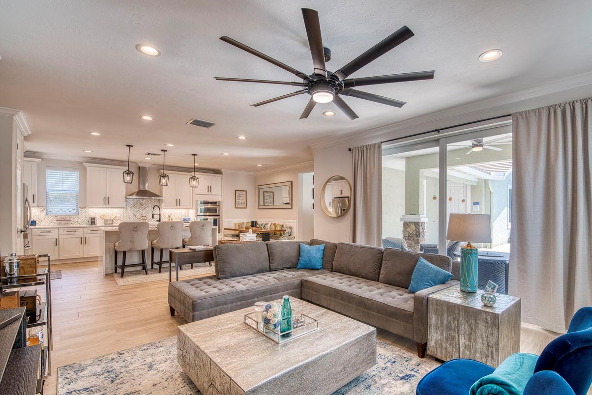 Interior, Kitchen, Living room, Pendant Lights, Recessed Lighting, Stainless Steel Appliances, Wood Texture Flooring