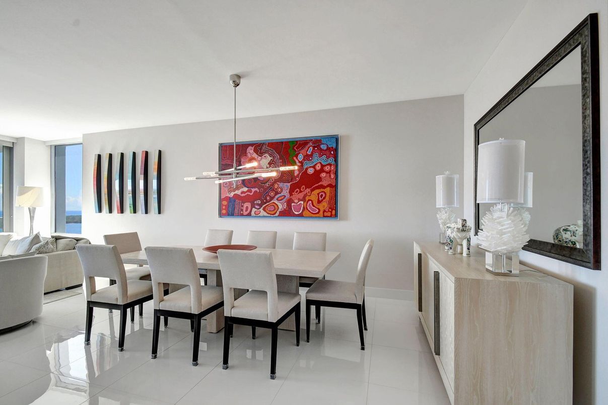 Dining room, Interior, Pendant Lights, Water
