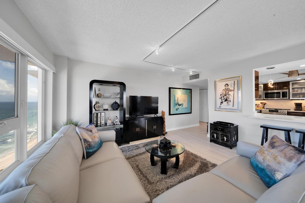 Interior, Kitchen, Living room, Stainless Steel Appliances, Water, Wood Texture Flooring