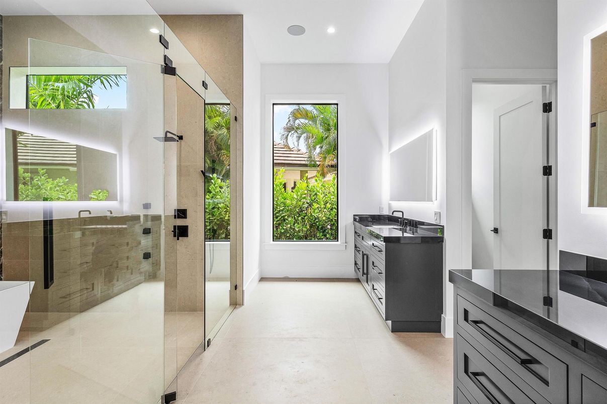 Bathroom, Dual Sink Vanities, Glass Shower, Interior, Recessed Lighting
