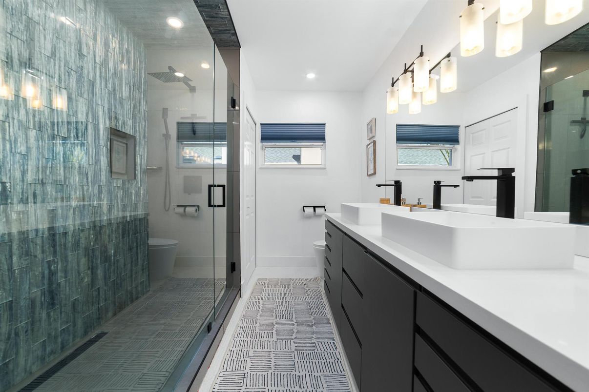 Bathroom, Dual Sink Vanities, Glass Shower, Interior, Recessed Lighting