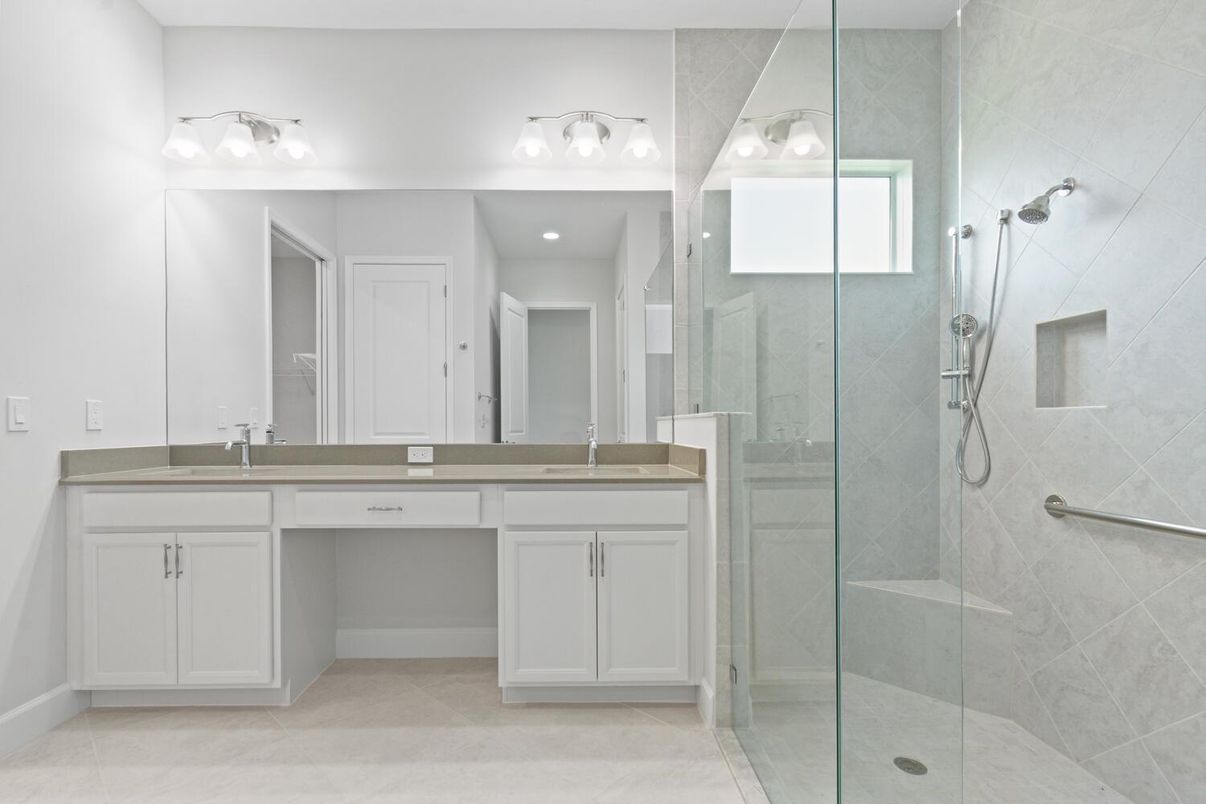 Bathroom, Dual Sink Vanities, Glass Shower, Interior, Recessed Lighting