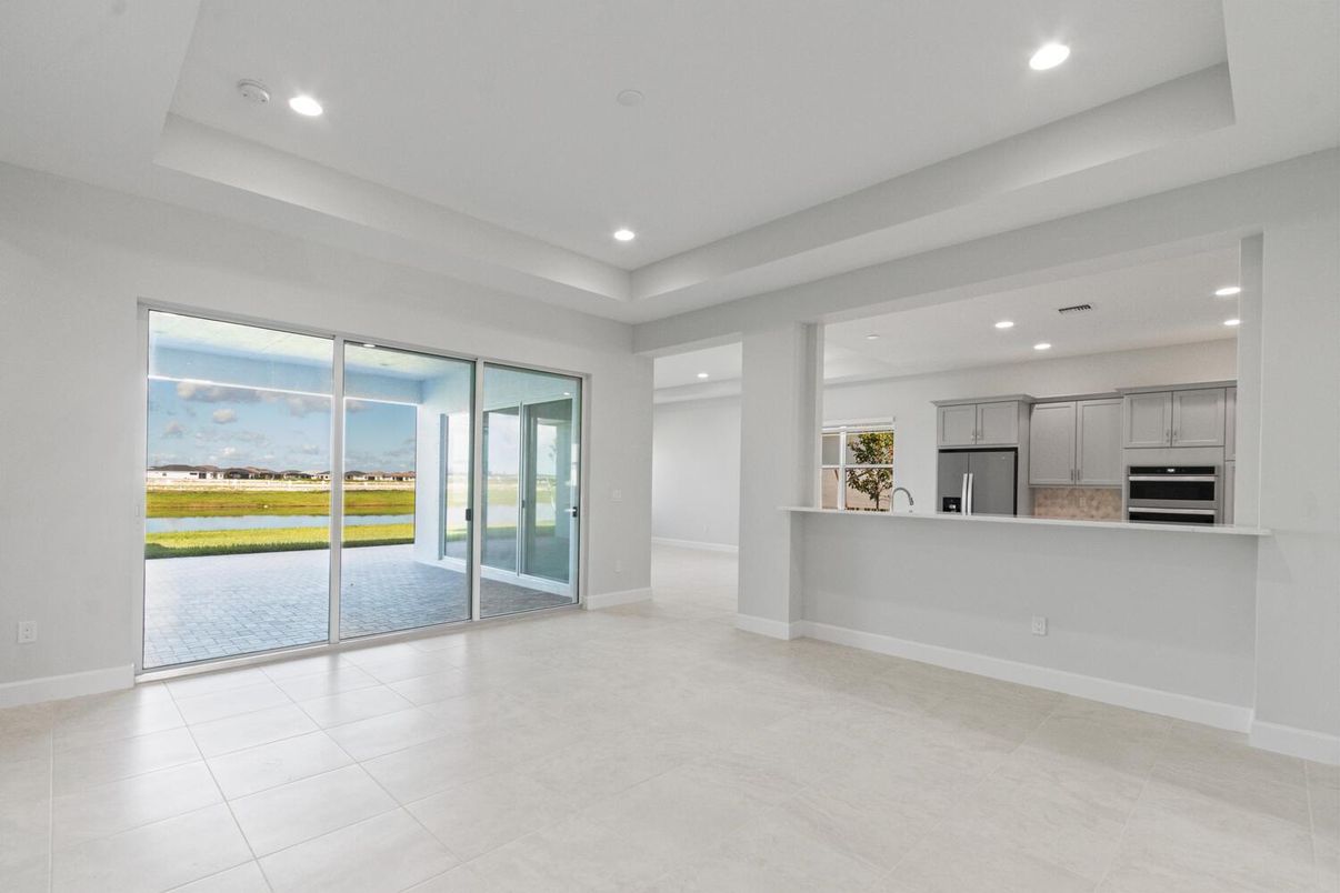 Empty room, Interior, Kitchen, Recessed Lighting, Stainless Steel Appliances, Water