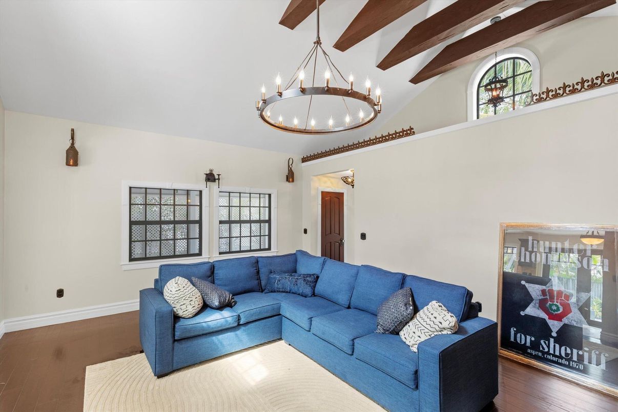 Chandelier, Interior, Living room, Wooden Beams, Wood Texture Flooring