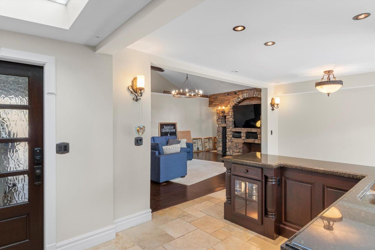 Chandelier, Interior, Recessed Lighting, Stone Walls
