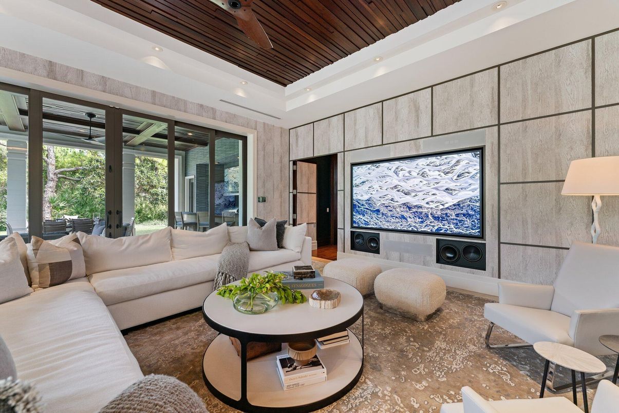 Interior, Living room, Recessed Lighting, Wooden Ceilings