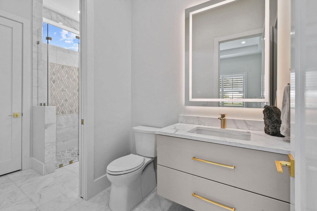 Bathroom, Glass Shower, Interior, Marble, Recessed Lighting