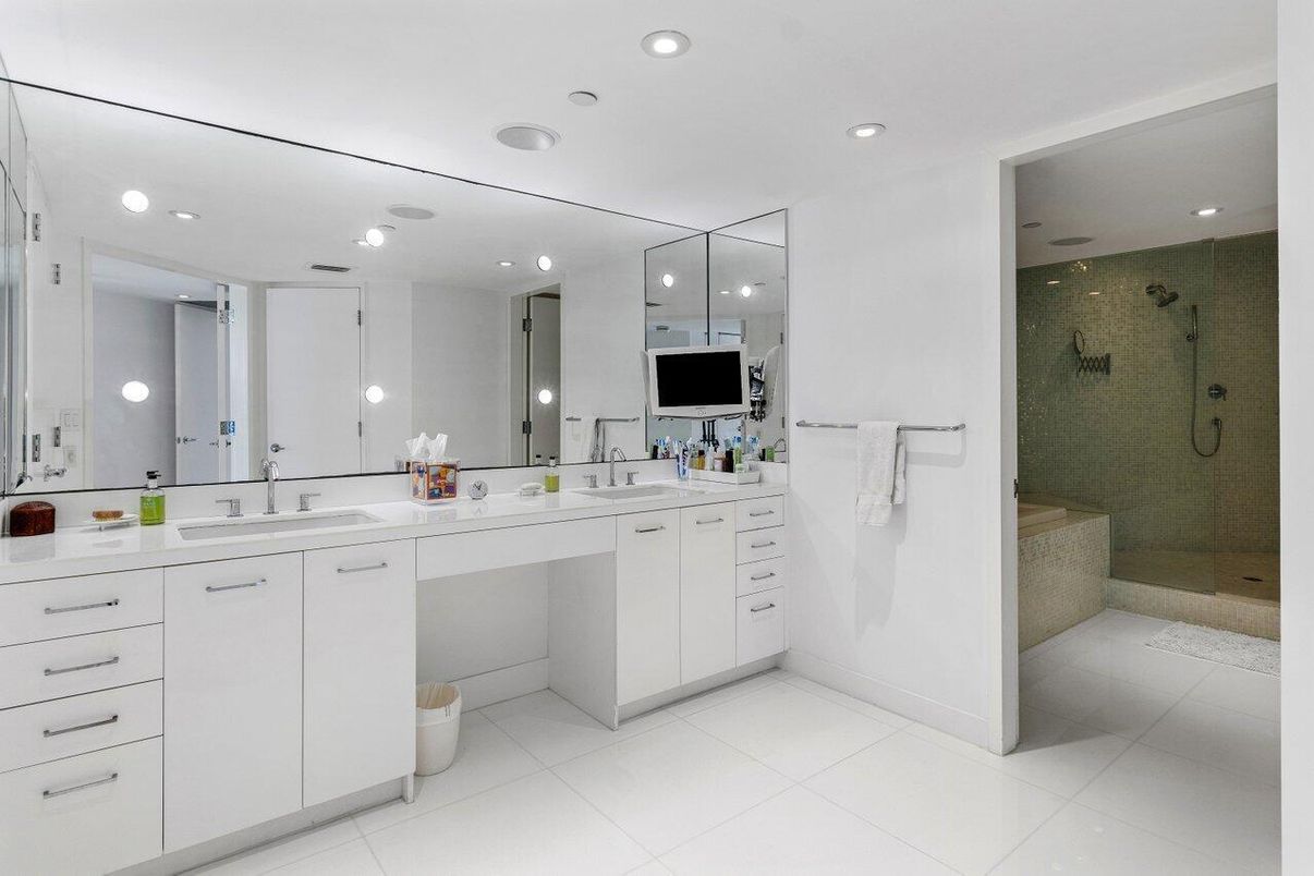 Bathroom, Dual Sink Vanities, Glass Shower, Interior, Recessed Lighting