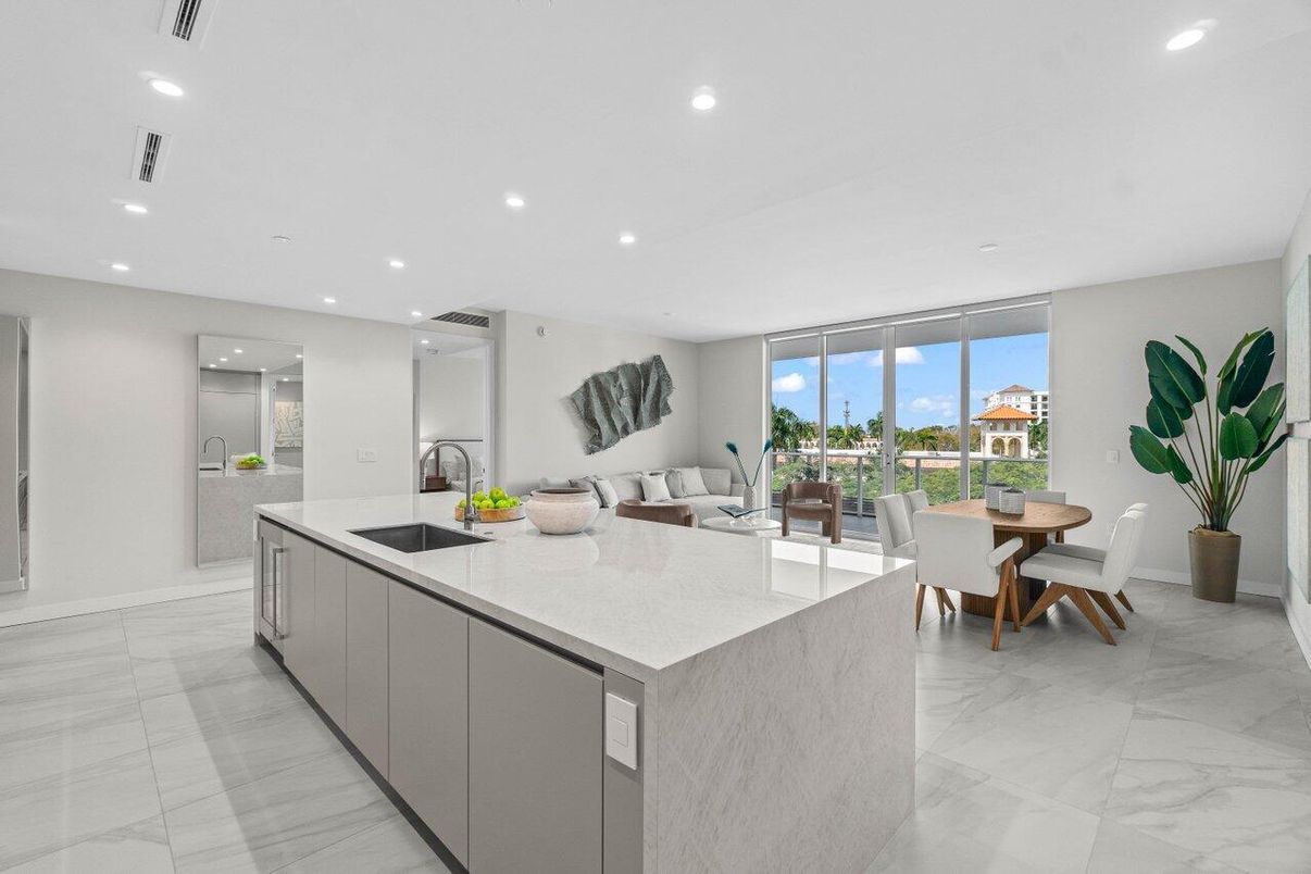 Dining room, Interior, Kitchen, Living room, Marble, Recessed Lighting, Water