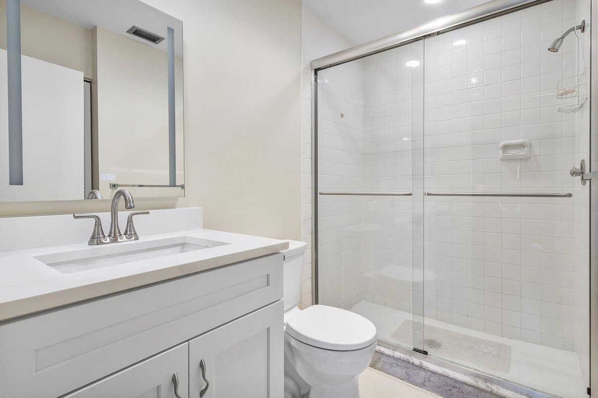 Bathroom, Glass Shower, Interior, Recessed Lighting