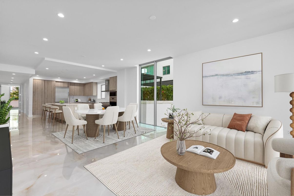 Dining room, Interior, Kitchen, Living room, Recessed Lighting, Stainless Steel Appliances
