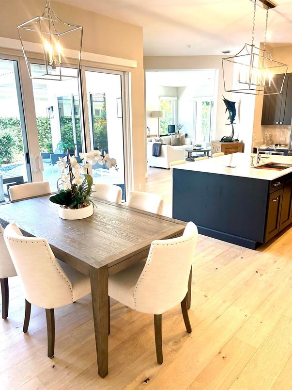 Dining room, Interior, Kitchen, Living room, Pendant Lights, Wood Texture Flooring