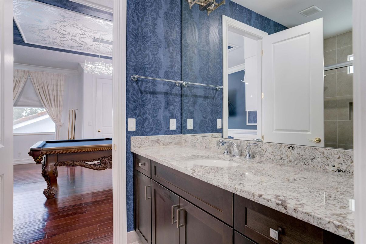 Bathroom, Chandelier, Interior, Wood Texture Flooring