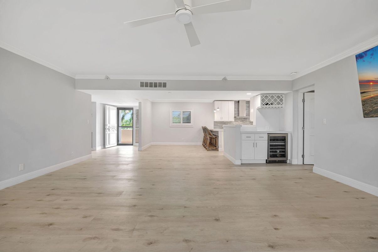 Empty room, Interior, Kitchen, Recessed Lighting, Wood Texture Flooring