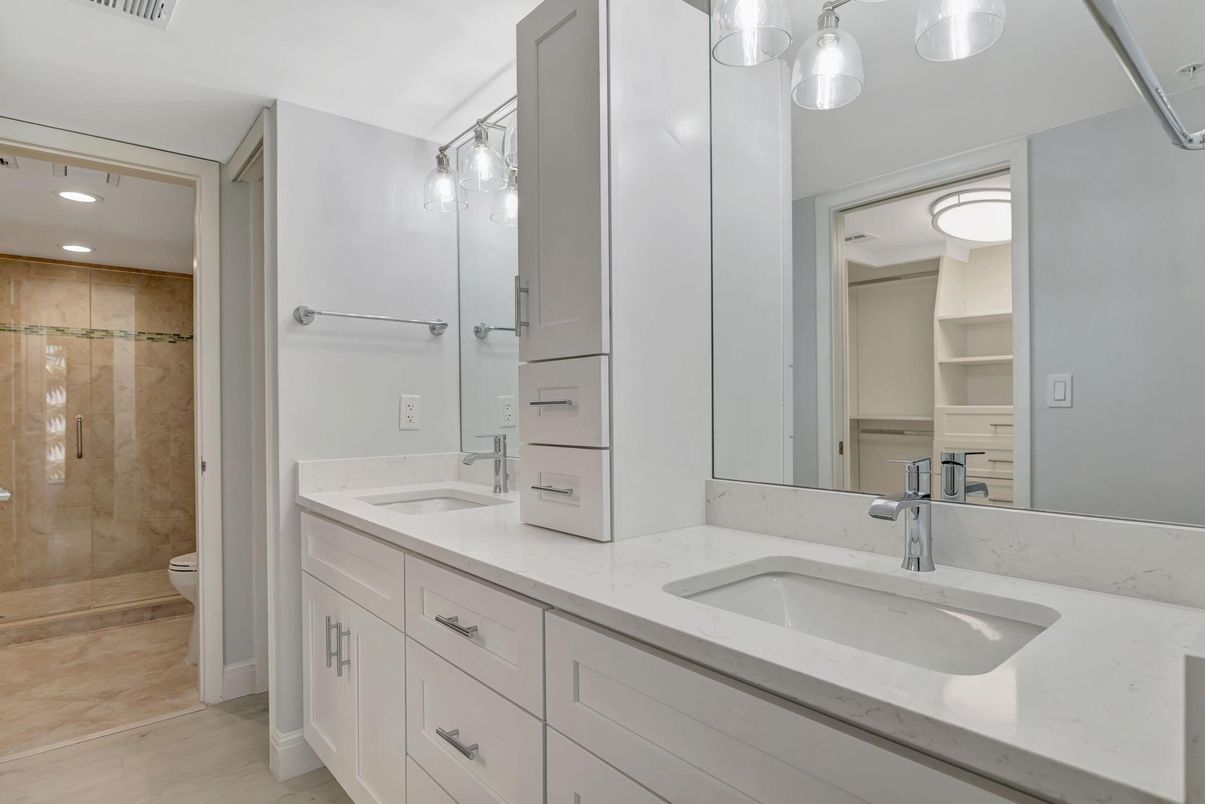 Bathroom, Dual Sink Vanities, Glass Shower, Interior, Recessed Lighting