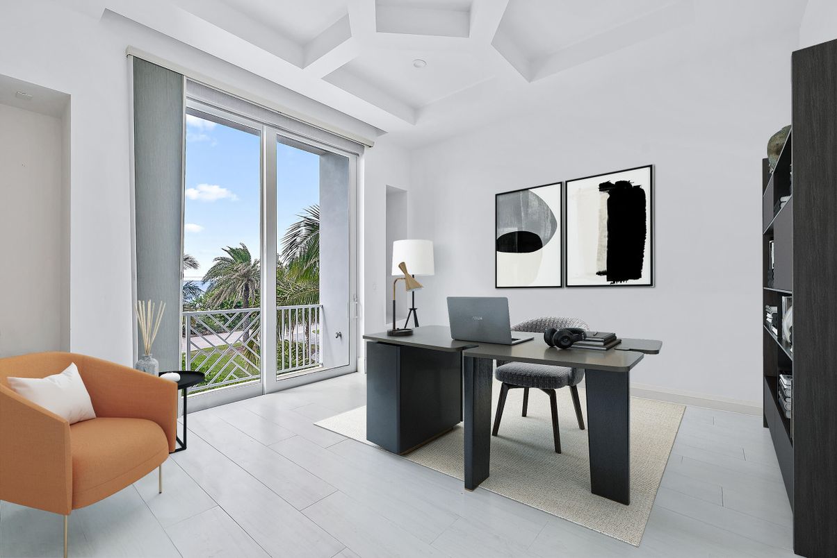 Home Office, Interior, Recessed Lighting, Wood Texture Flooring