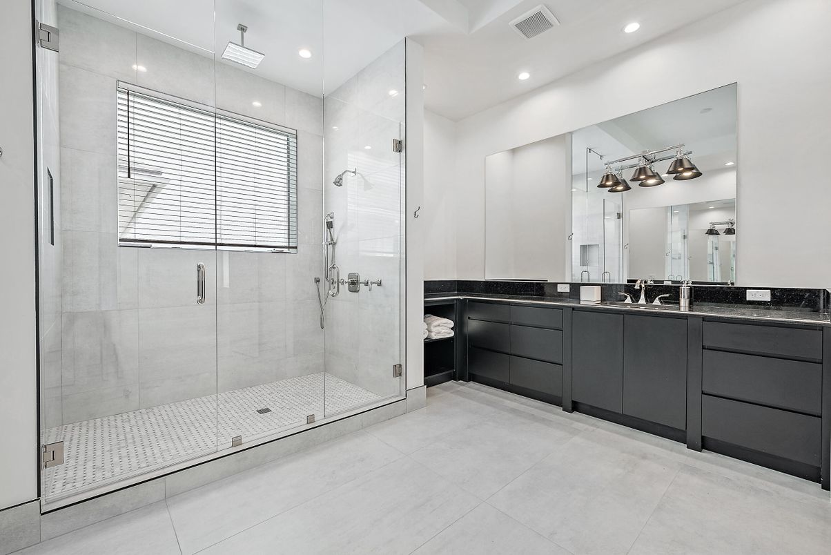 Bathroom, Dual Sink Vanities, Glass Shower, Interior, Recessed Lighting