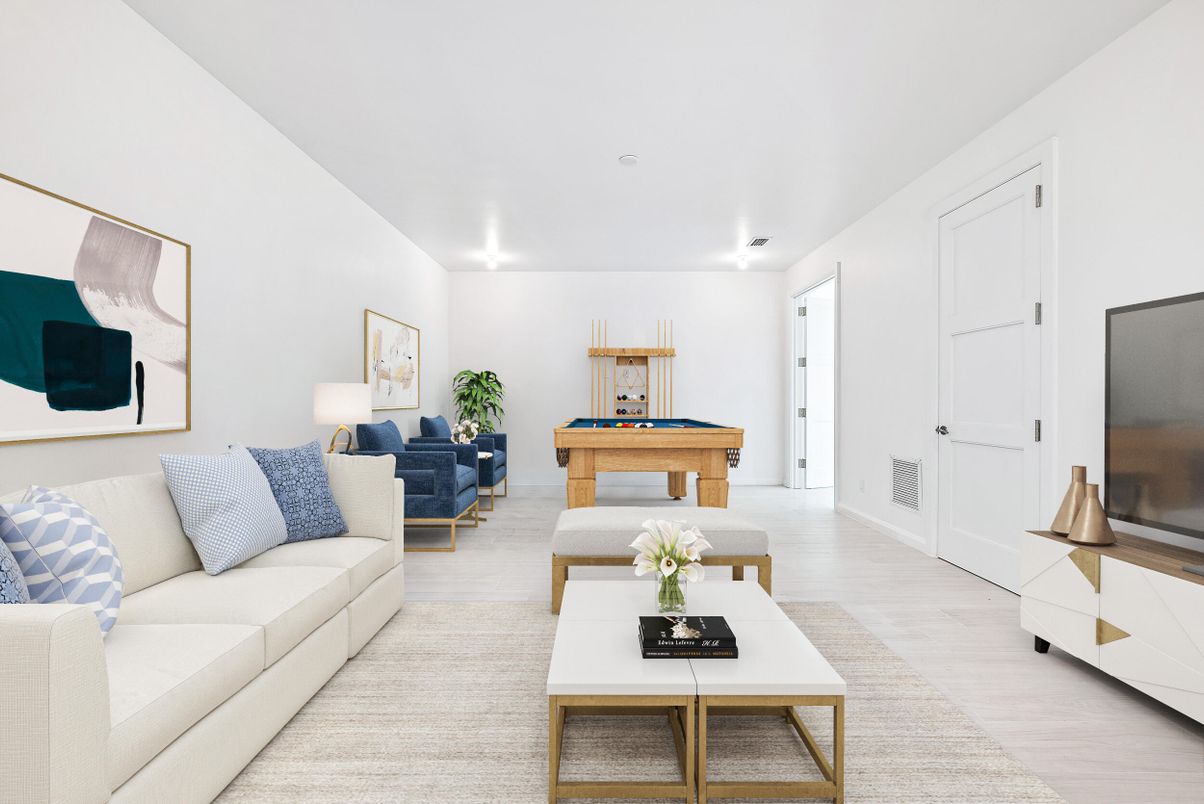 Billiard Table, Game Room, Interior, Living room, Recessed Lighting, Wood Texture Flooring
