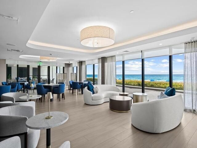 Dining room, Interior, Living room, Recessed Lighting, Water, Wood Texture Flooring
