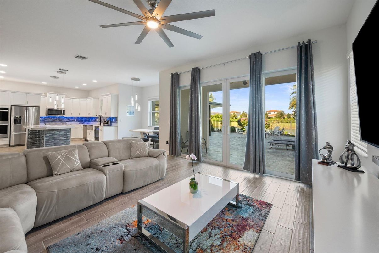 Dining room, Interior, Kitchen, Living room, Pendant Lights, Recessed Lighting, Stainless Steel Appliances, Wood Texture Flooring