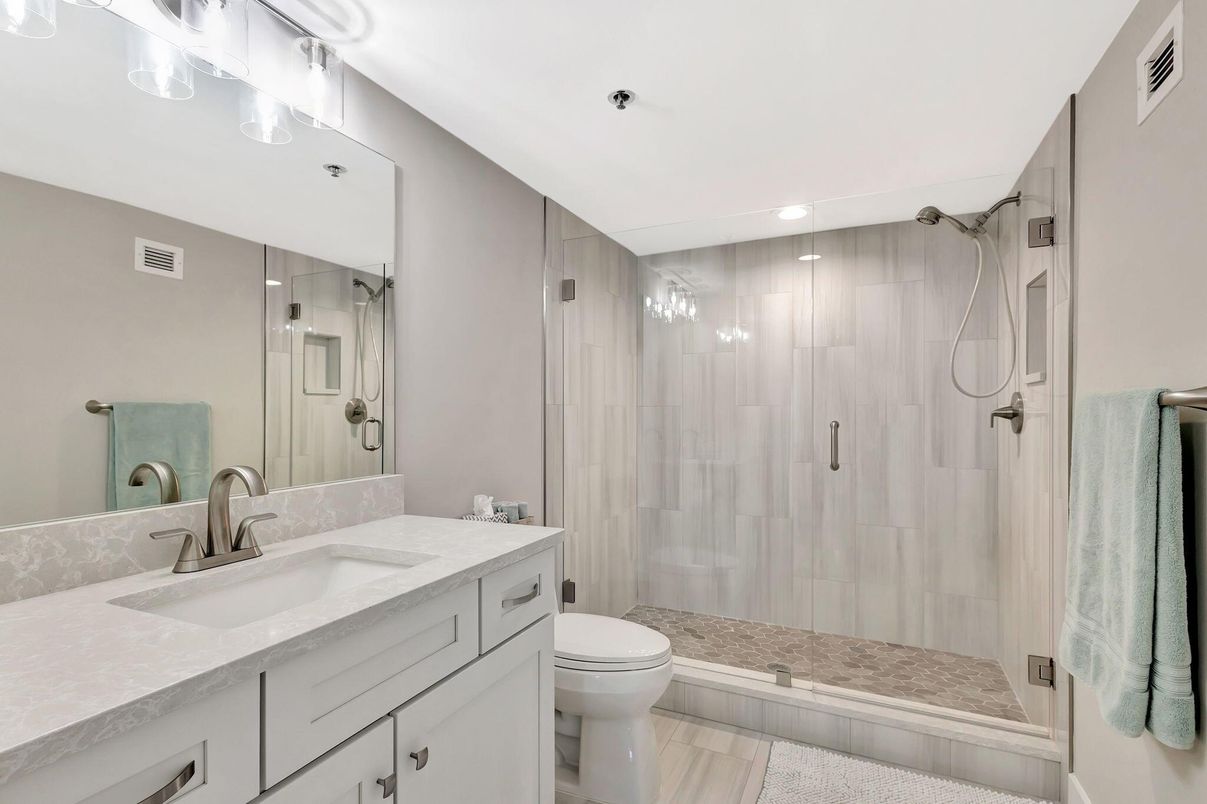 Bathroom, Glass Shower, Interior, Recessed Lighting