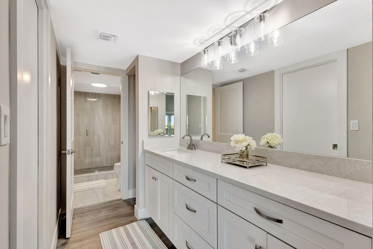 Bathroom, Dual Sink Vanities, Interior, Wood Texture Flooring