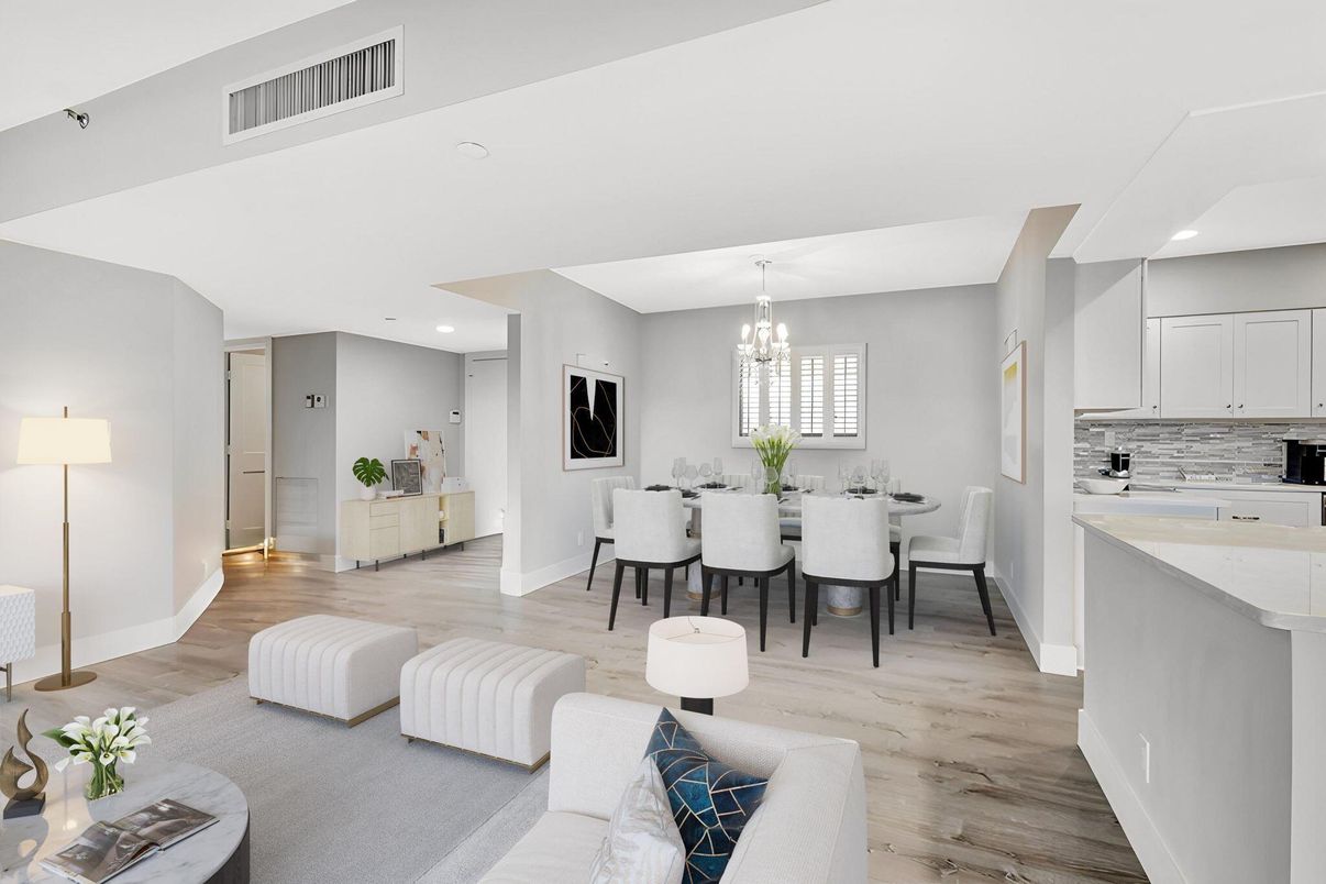Chandelier, Dining room, Interior, Kitchen, Recessed Lighting, Wood Texture Flooring